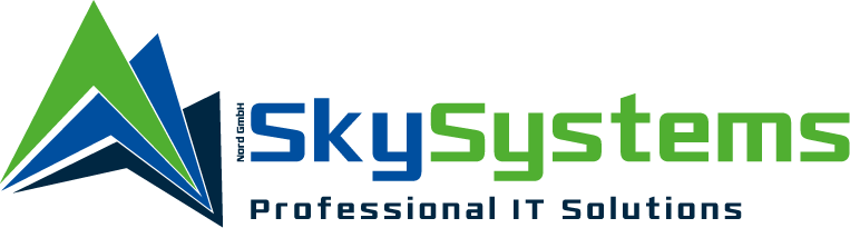 SkySystems Nord GmbH Logo mit den CI Farben Grün und Blau und dem Slogan "Professional IT Solutions"