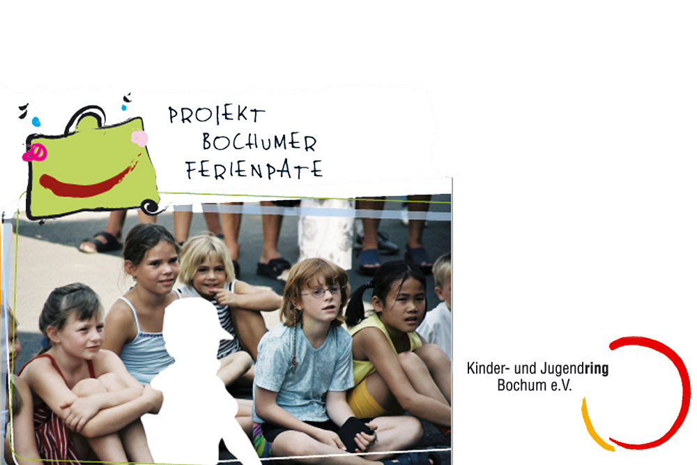 Ein Spendenpate der SkySystems IT GmbH. Der Kinder-und Jugendring Bochum e.v. Zu sehen sind Kinder und eine weiße Silhouette eines Kindes.